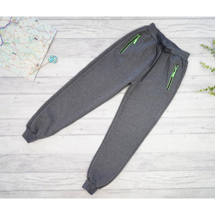 Grafit SPODNIE zielony suwak ocieplane dresowe chłopięce