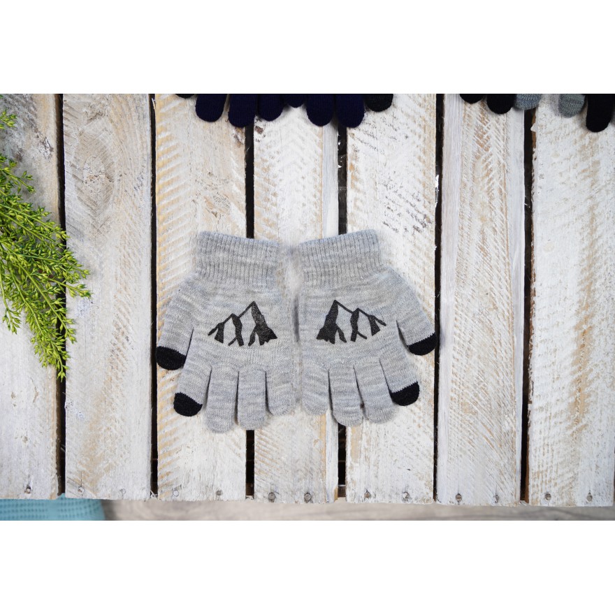 Szare rękawiczki GÓRY z ABS i czarnym dotykiem RK-18