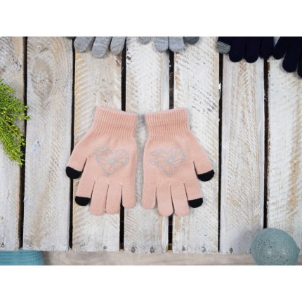 Różowe rękawiczki SERCE z ABS i czarnym dotykiem RK-9