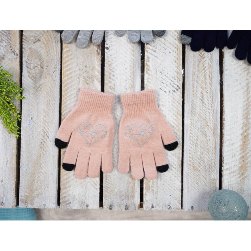 Różowe rękawiczki SERCE z ABS i czarnym dotykiem RK-9