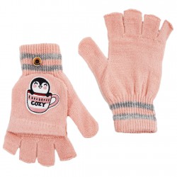 Różowe rękawiczki dziewczęce PINGWIN z kapturkiem RK-23