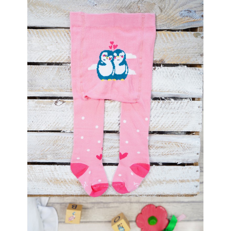 RAJSTOPY bawełniane różowe z pingwinami wzór 483