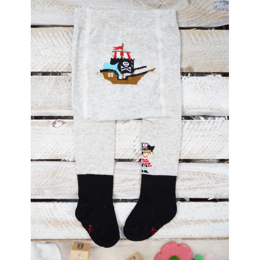 RAJSTOPY bawełniane szare z okrętem PIRAT wzór 472