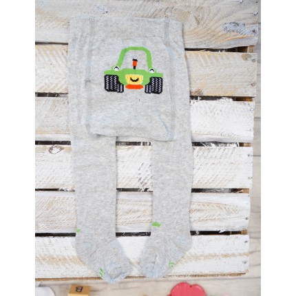 RAJSTOPY bawełniane szare z zielonym traktorem wzór 474