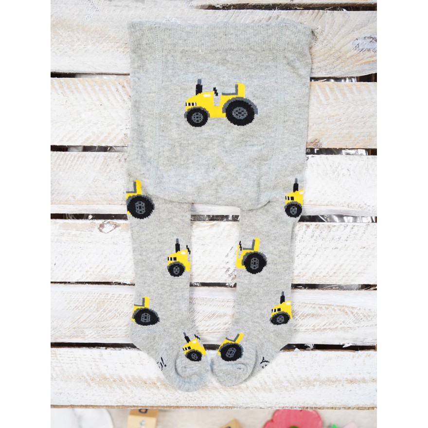 RAJSTOPY bawełniane szare z żółtym traktorem wzór 476