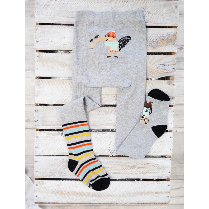 RAJSTOPY bawełniane szare z mrówkojadem wzór 479