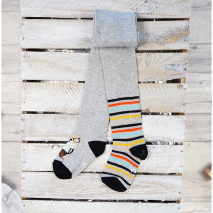 RAJSTOPY chłopiece szare w kolorowe paski wzór 488