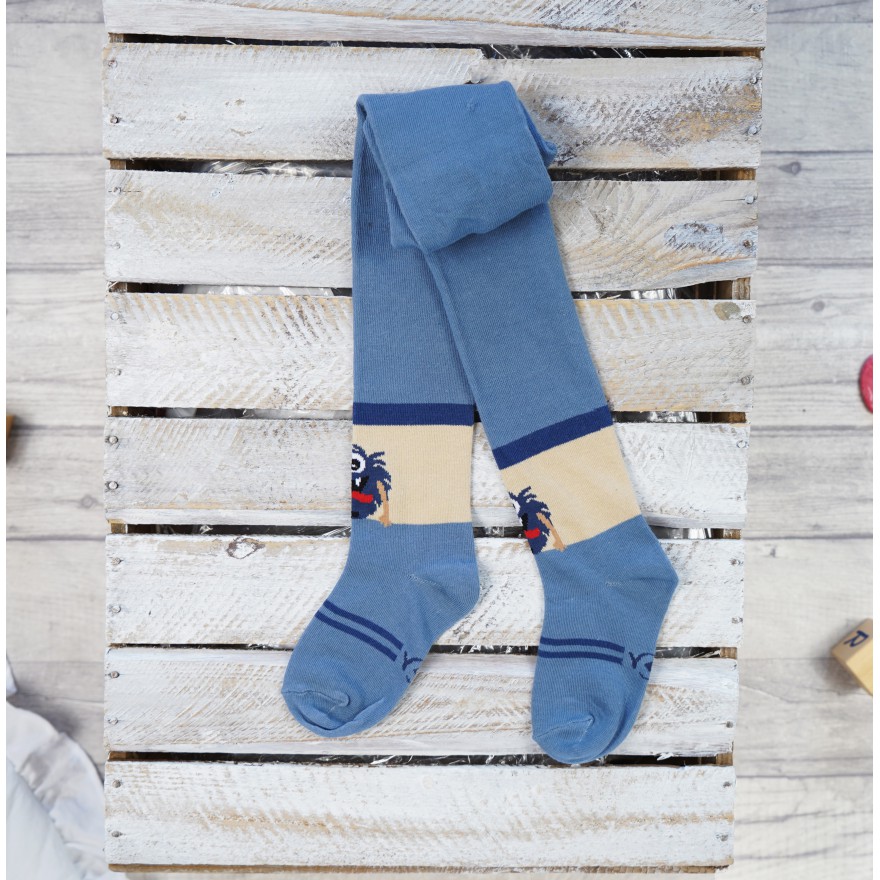 RAJSTOPY chłopiece niebieskie ze stworkiem wzór 489