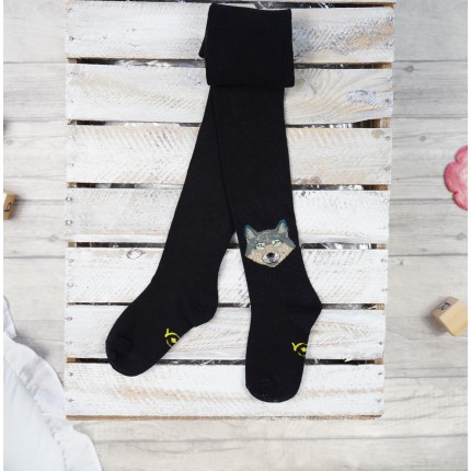 RAJSTOPY chłopiece czarne z wilkiem wzór 496