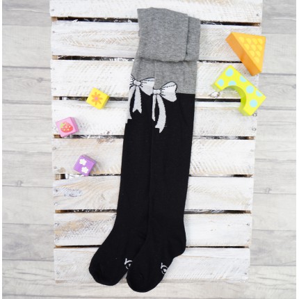 RAJSTOPY dziewczęce szaro- czarne z kokardą wzór 500