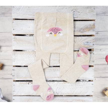 RAJSTOPY dziewczęce beżowe z ptakiem wzór 503