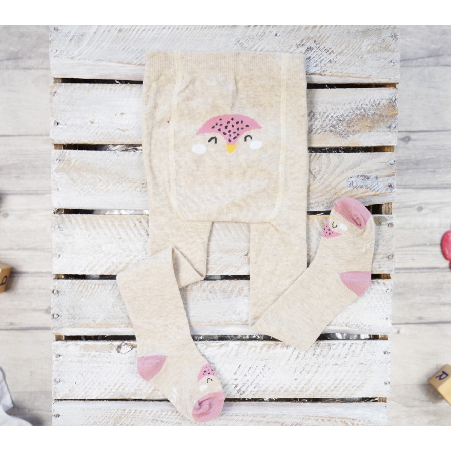 RAJSTOPY dziewczęce beżowe z ptakiem wzór 503