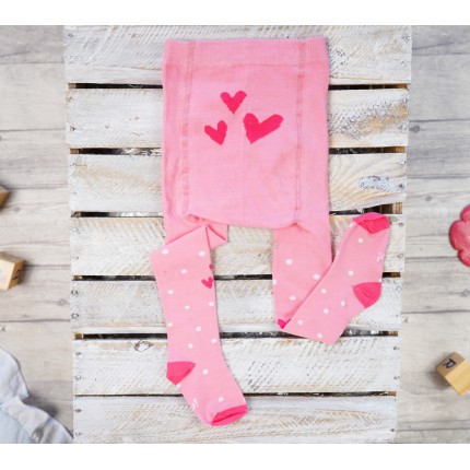 RAJSTOPY dziewczęce różowe w serca i kropki wzór 507