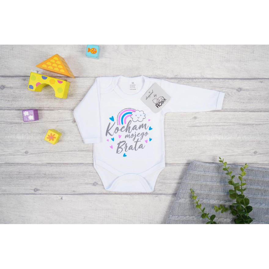 Białe BODY KOCHAM MOJEGO BRATA długi rękaw wzór 706