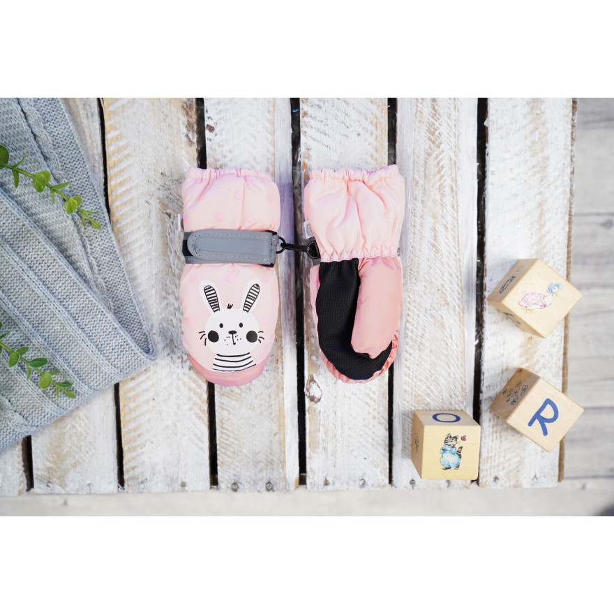 Różowe rękawiczki nieprzemakalne w kropki KRÓLIK 1P 10cm RK-25