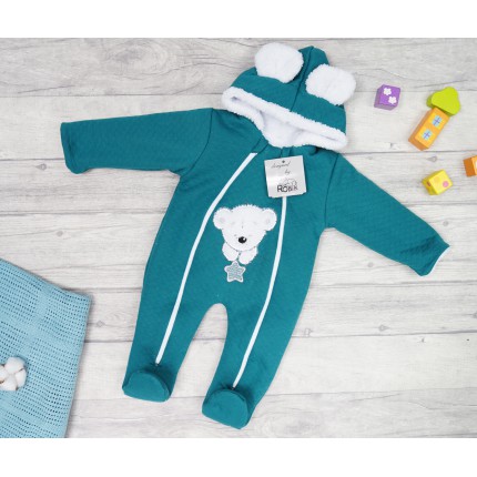Butelkowy KOMBINEZON na futerku pikowany z misiem