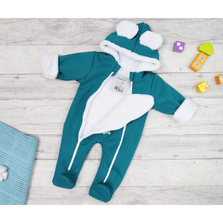 Butelkowy KOMBINEZON na futerku pikowany z misiem