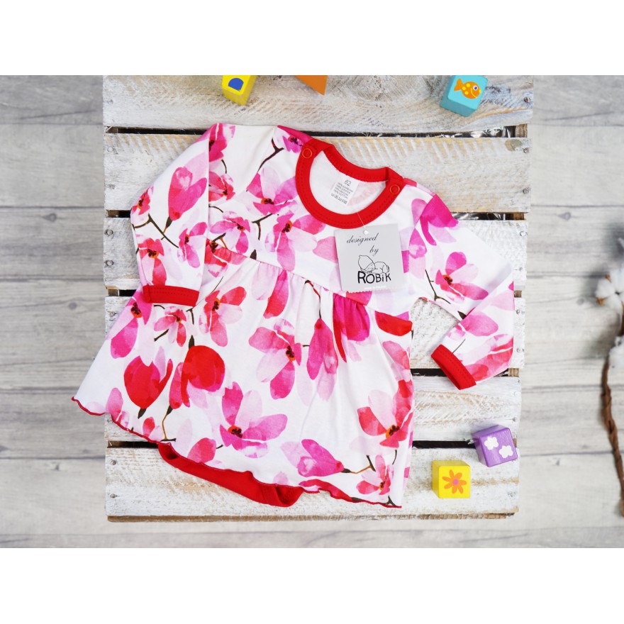 BODY SUKIENKA czerwona w kwiaty w. 381 długi rękaw