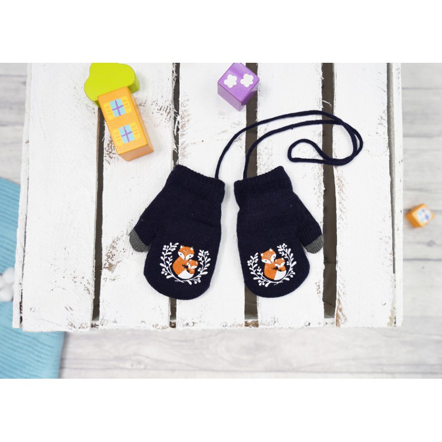 Granatowe RĘKAWICZKI ocieplane 1P na sznurku LISKI RK-39