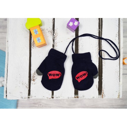 Granatowe RĘKAWICZKI ocieplane 1P na sznurku WOW RK-42