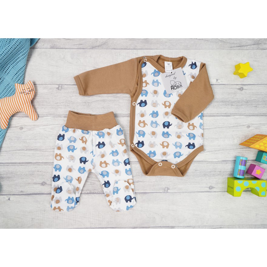 WYPRAWKA dla wcześniaka do szpitala 5 części beżowa w słoniki 145b