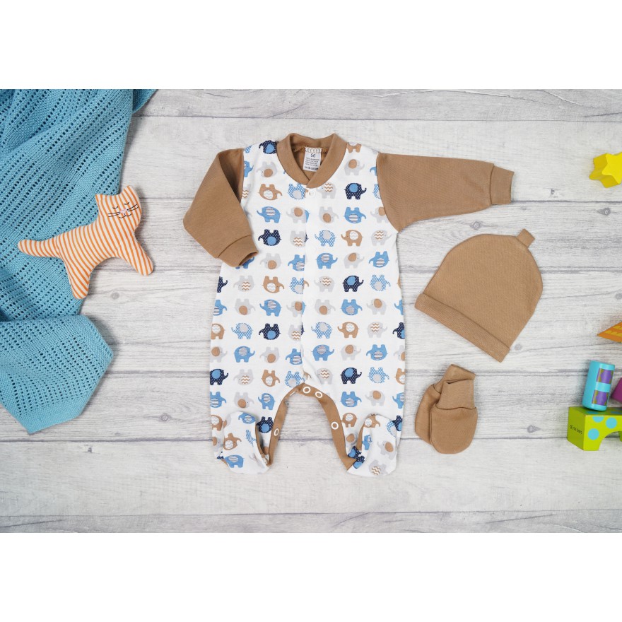 WYPRAWKA dla wcześniaka do szpitala 5 części beżowa w słoniki 145b