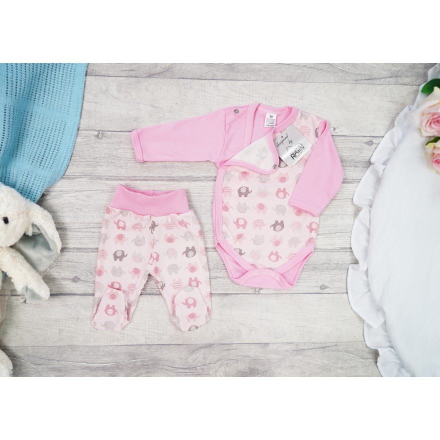 WYPRAWKA dla noworodka do szpitala 5 części różowa w słoniki 145r