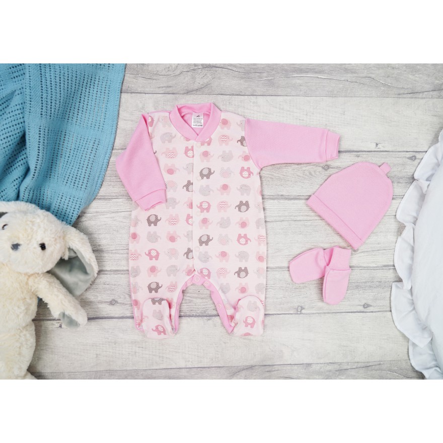 WYPRAWKA dla noworodka do szpitala 5 części różowa w słoniki 145r