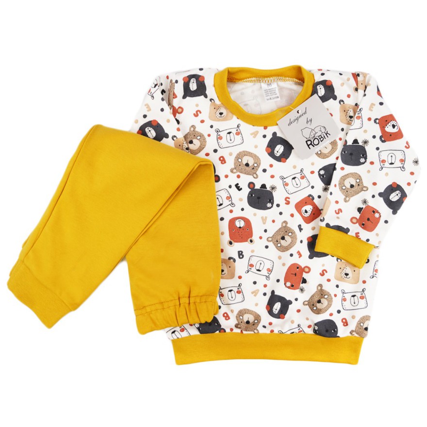 Musztardowa PIŻAMA w misie długi rękaw wzór 385m