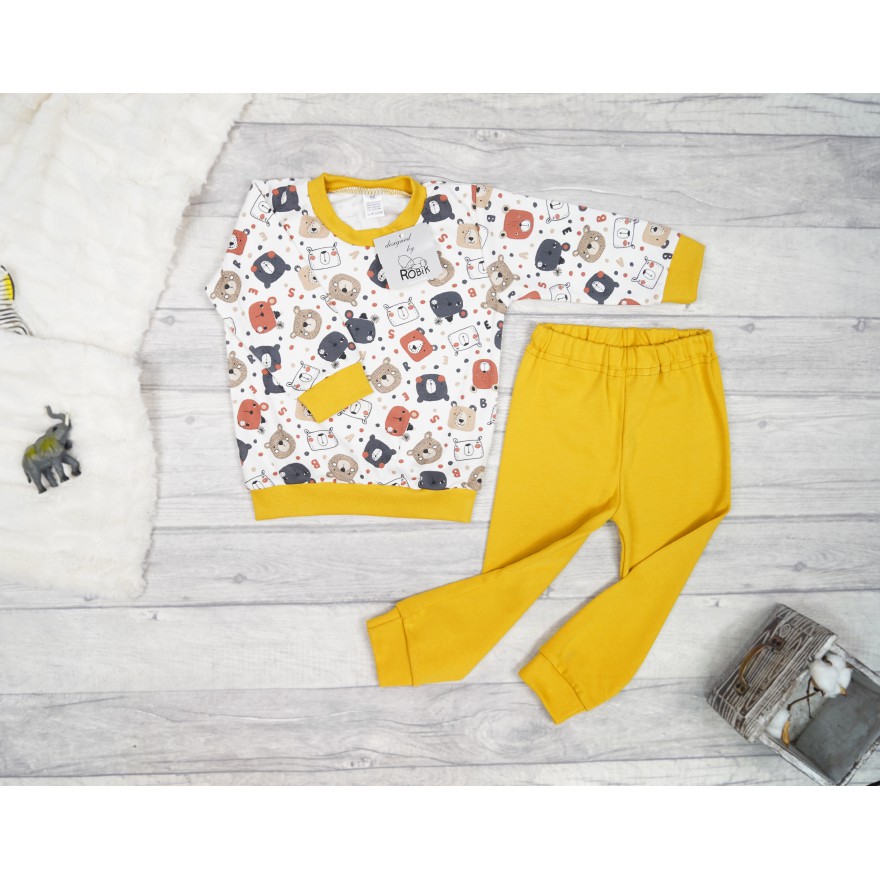 Musztardowa PIŻAMA w misie długi rękaw wzór 385m