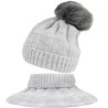 Szary melanż KOMPLET zimowy dziewiarski czapka z pomponem + komin- golf