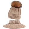 Jasny brąz KOMPLET zimowy dziewiarski czapka z pomponem + komin- golf