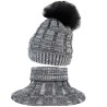 Szary melanż komplet zimowy PIOTR czapka z pomponem + komin- golf