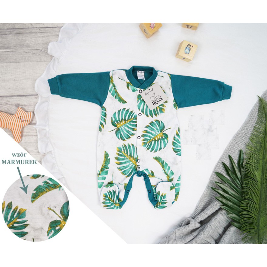 Pajac pajacyk bawełniany butelkowy w liście wzór 389