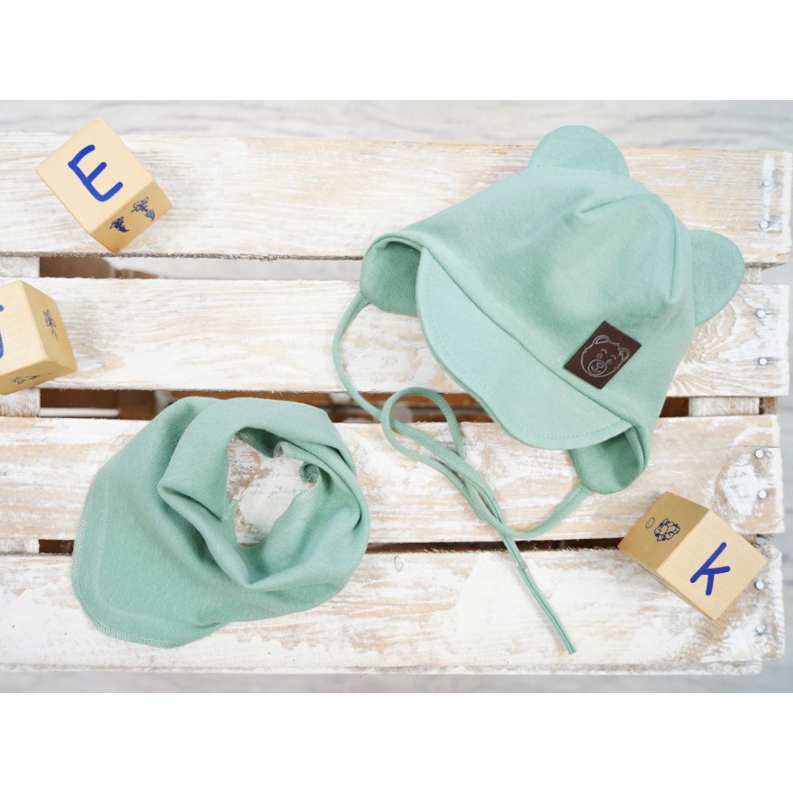 Seledynowy komplet IREK czapka + apaszka wiosna/jesień