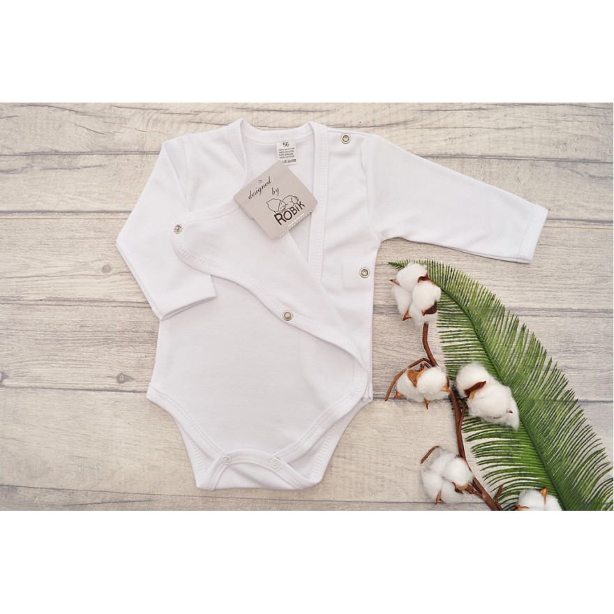 Białe BODY kopertowe z długim rękawem WCZEŚNIAK