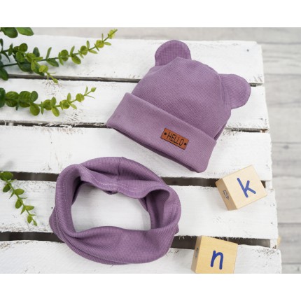 Bakłażan komplet BEAR czapka + komin wiosna/jesień