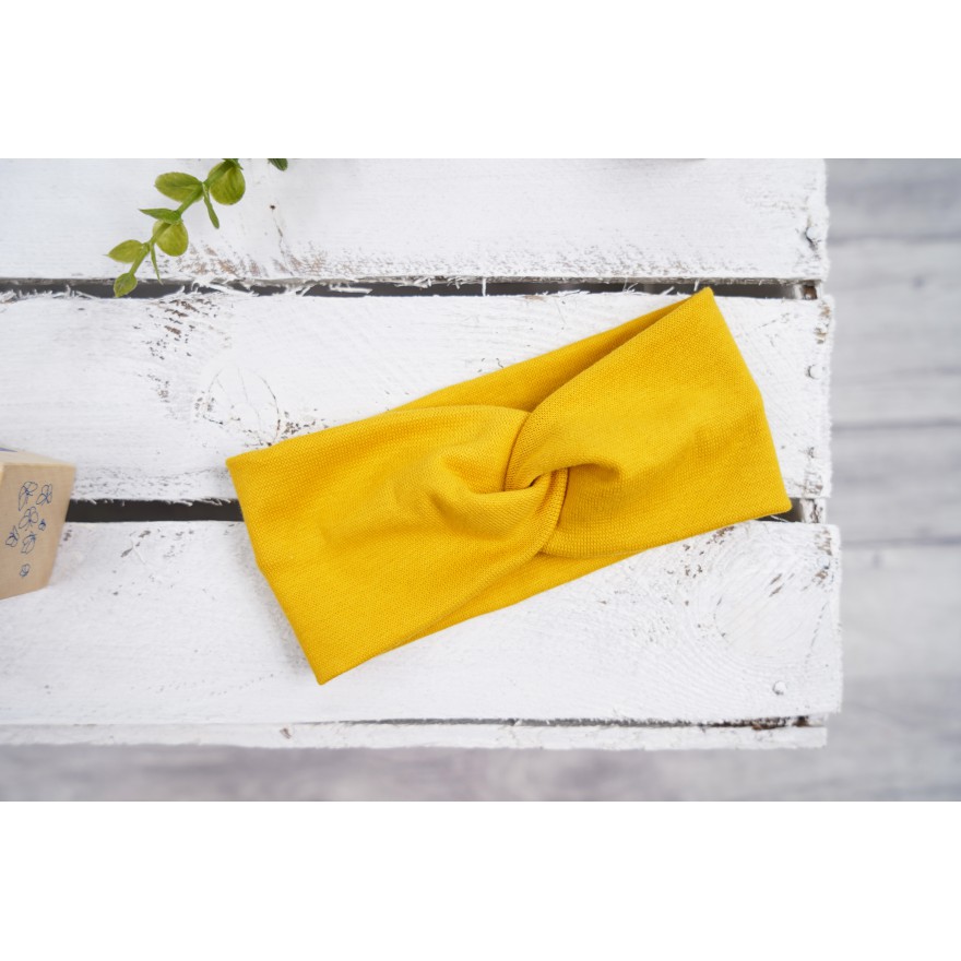 Musztardowa OPASKA dziewczęca Julia przeplatana turban