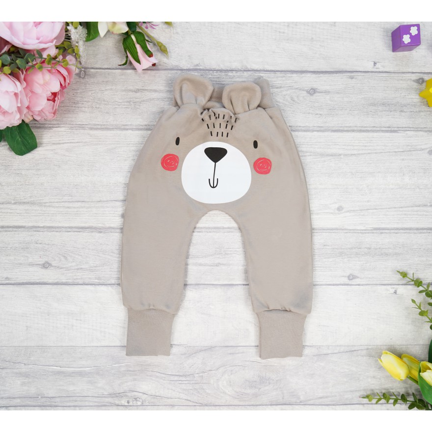 Piaskowe SPODNIE bawełniane MIŚ do nauki samodzielności z wyciąganą gumką