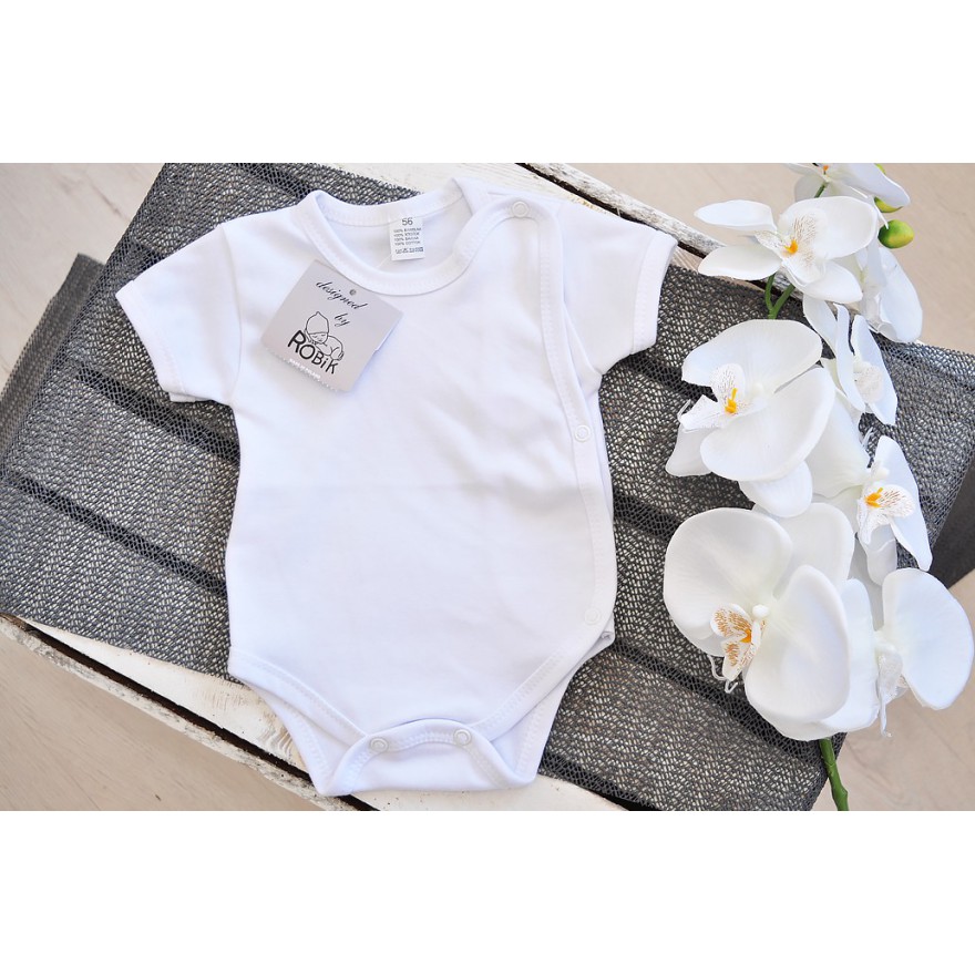 Białe BODY kopertowe z krótkim rękawem WCZEŚNIAK