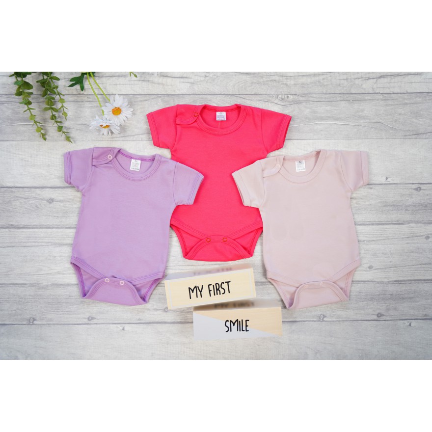 3pak BODY z krótkim rękawem malinowy wrzosowy pudrowy