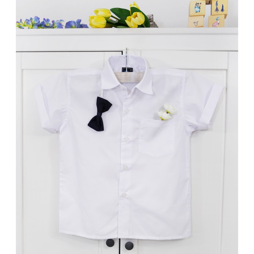 Biała gładka KOSZULA chłopięca z krótkim rękawem elegancka szkoła komunia