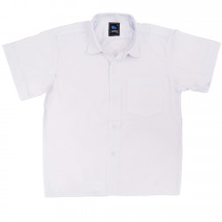 Biała gładka koszula chłopięca z krótkim rękawem elegancka do szkoły