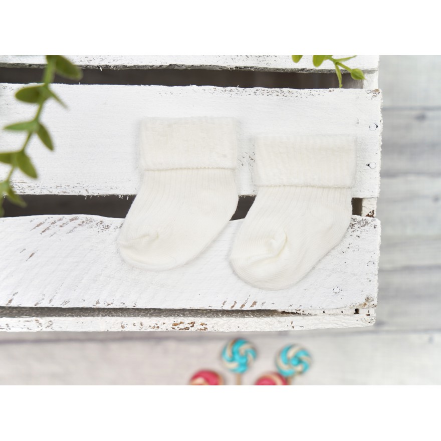 Ecru BAWEŁNIANE SKARPETKI bezuciskowe niemowlęce