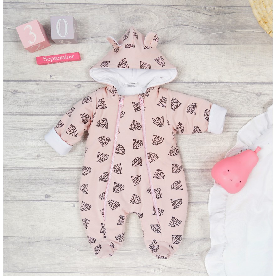 Kombinezon pudrowy róż w diamenty ocieplany z dresówki