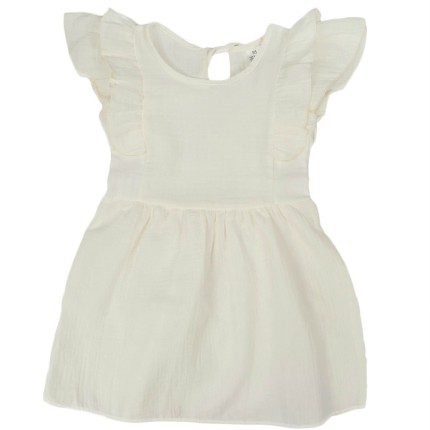 Śmietankowa SUKIENKA MUŚLINOWA krótki rękaw z falbanką