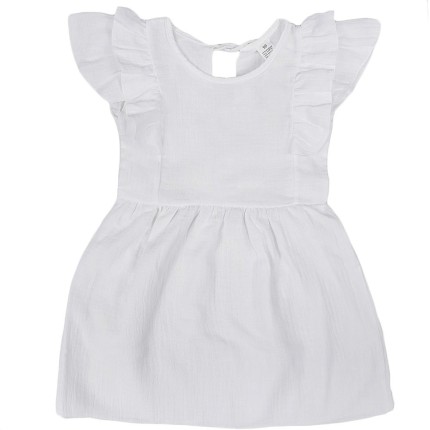 Biała SUKIENKA MUŚLINOWA krótki rękaw z falbanką komunia święta