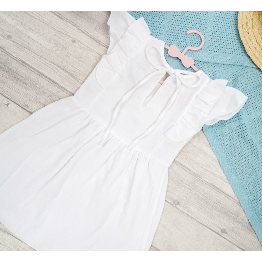 Biała SUKIENKA MUŚLINOWA krótki rękaw z falbanką komunia święta