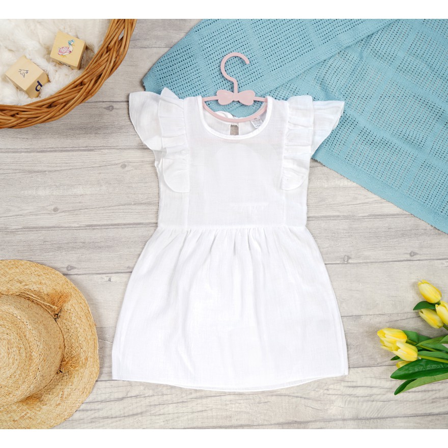 Biała SUKIENKA MUŚLINOWA krótki rękaw z falbanką komunia święta