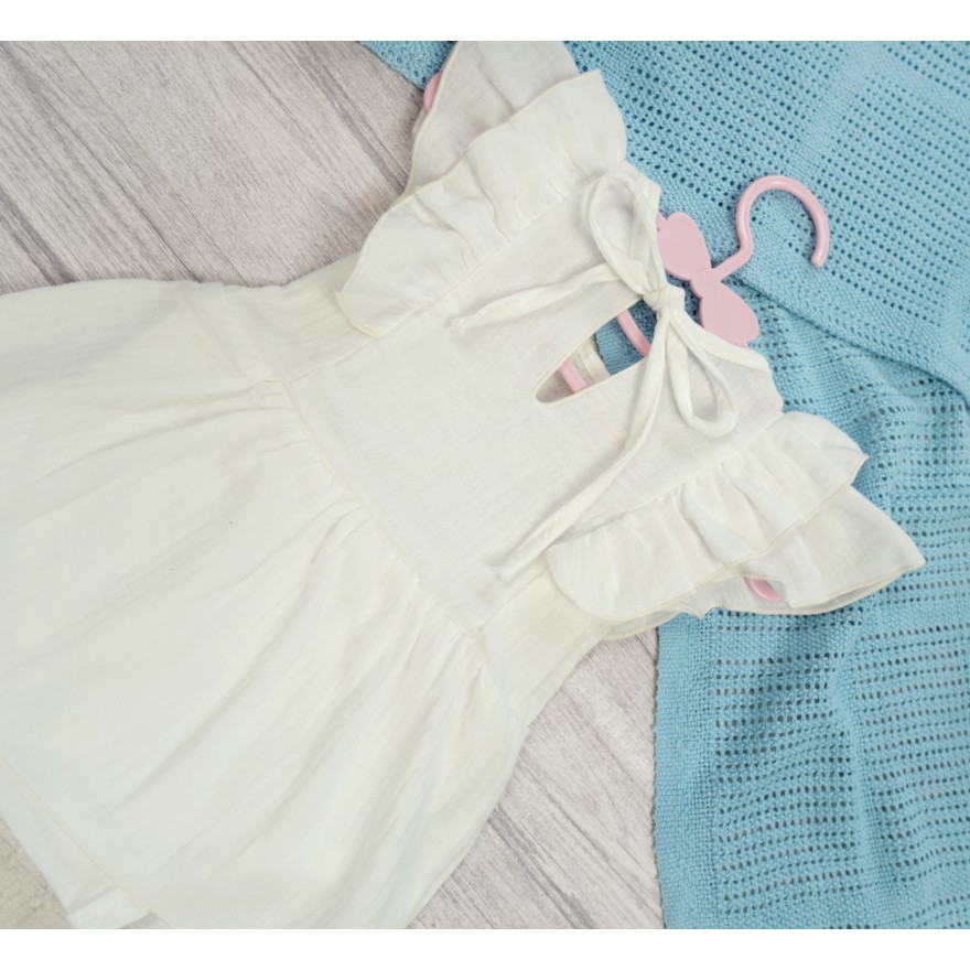 BODY SUKIENKA śmietanka MUŚLIN z ozdobnym krótkim rękawem